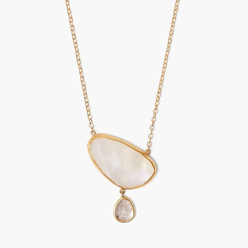 14K Moonstone Diamond Drop Gold Cliff Necklace