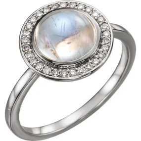 14KT GOLD 2.00 CT MOONSTONE & 1/8 CTW DIAMOND ROUND HALO RING