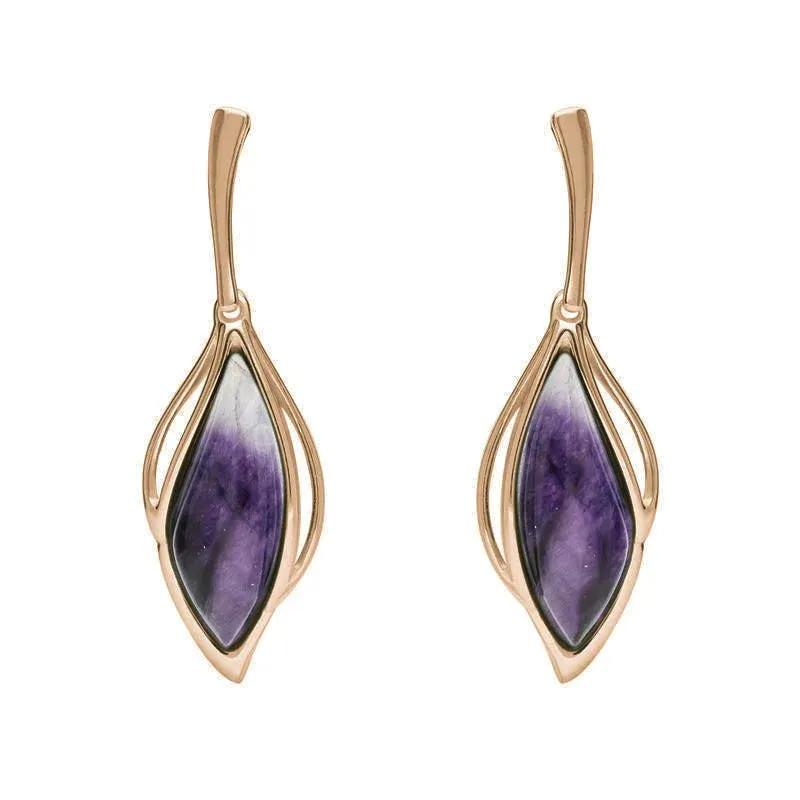 18ct Rose Gold Blue John Open Marquise Drop Earrings