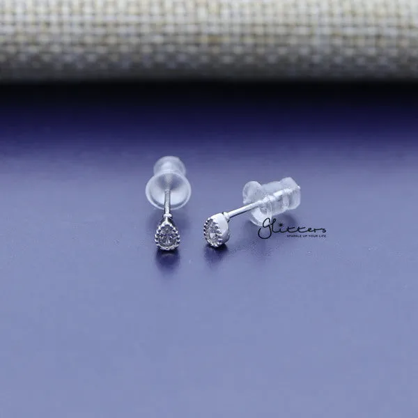 925 Sterling Silver Tear Drop Shaped Cubic Zirconia Stud Earrings