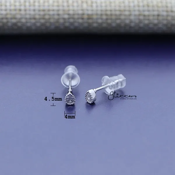 925 Sterling Silver Tear Drop Shaped Cubic Zirconia Stud Earrings