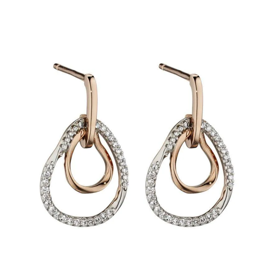 9ct Rose Gold Diamond Set Organic Shape Drop Earrings