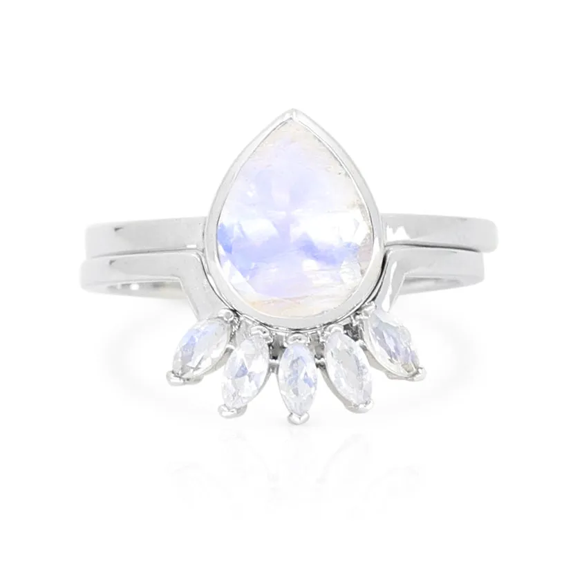 9K White Gold Double Stack Moonstone Halo