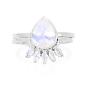 9K White Gold Double Stack Moonstone Halo