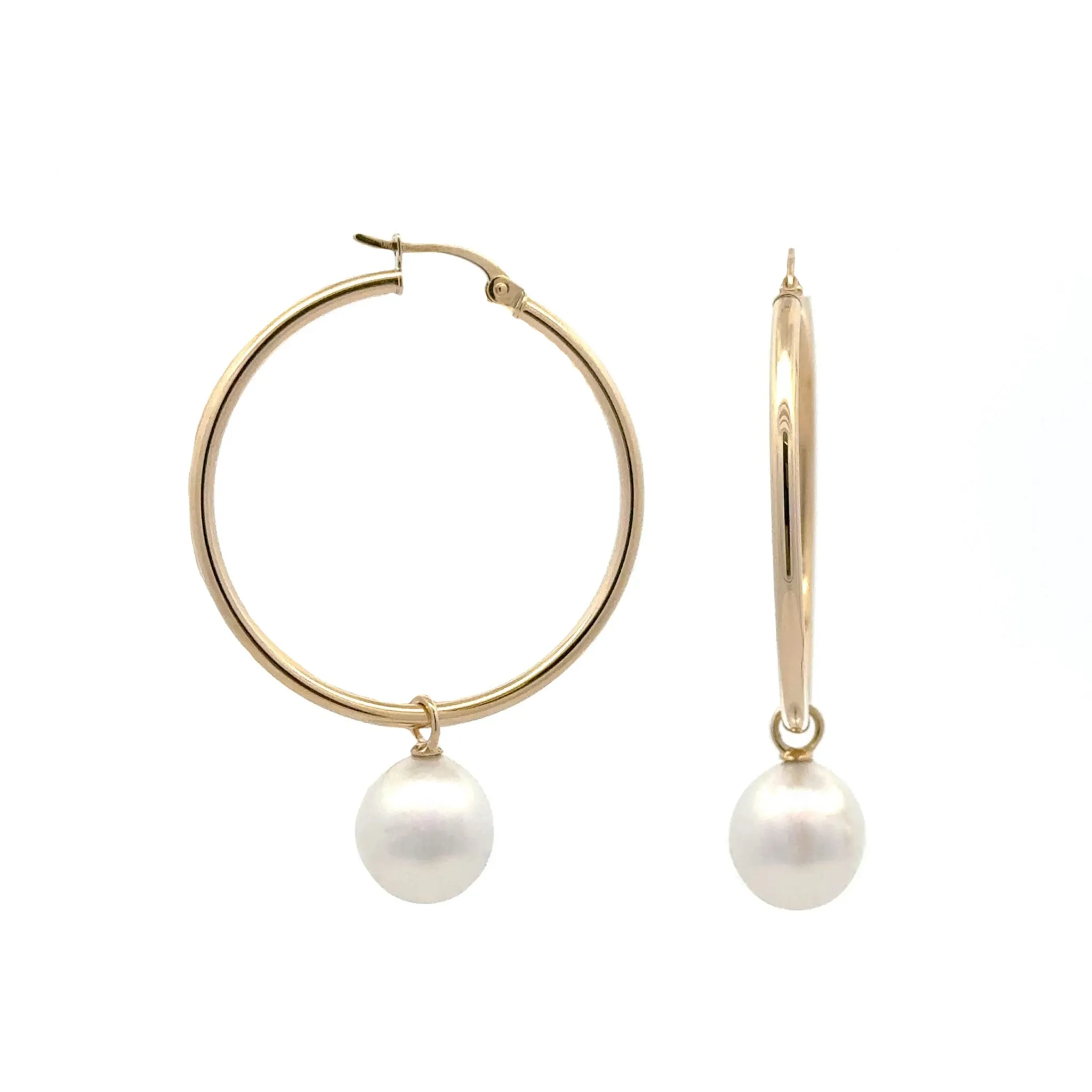 9K Yellow Gold Australian South Sea 10-11mm Cultured Pearl Hoop Earrings