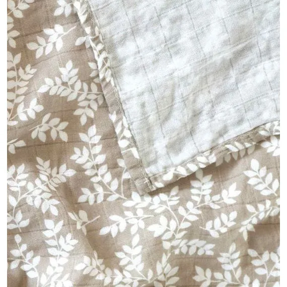 A Little Lovely Company Muslin Cloth XL: Leaves - Taupe