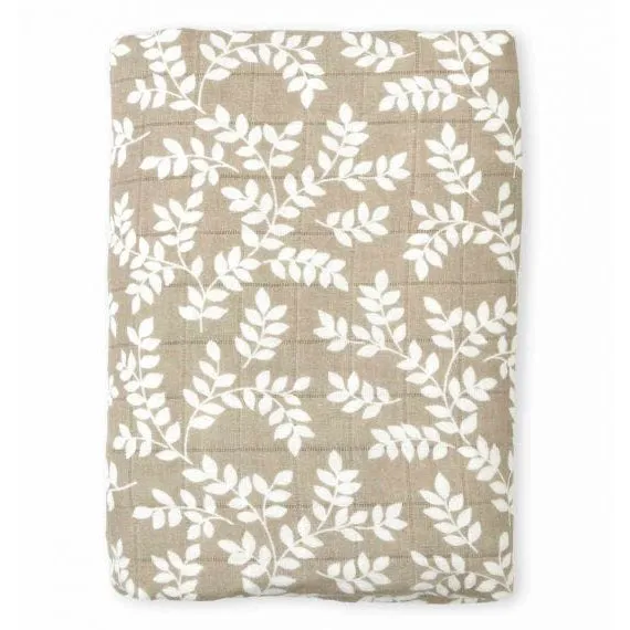 A Little Lovely Company Muslin Cloth XL: Leaves - Taupe