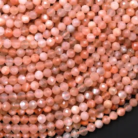 AAA Faceted Natural Peach Moonstone Round Beads 4mm 5mm 15.5" Strand