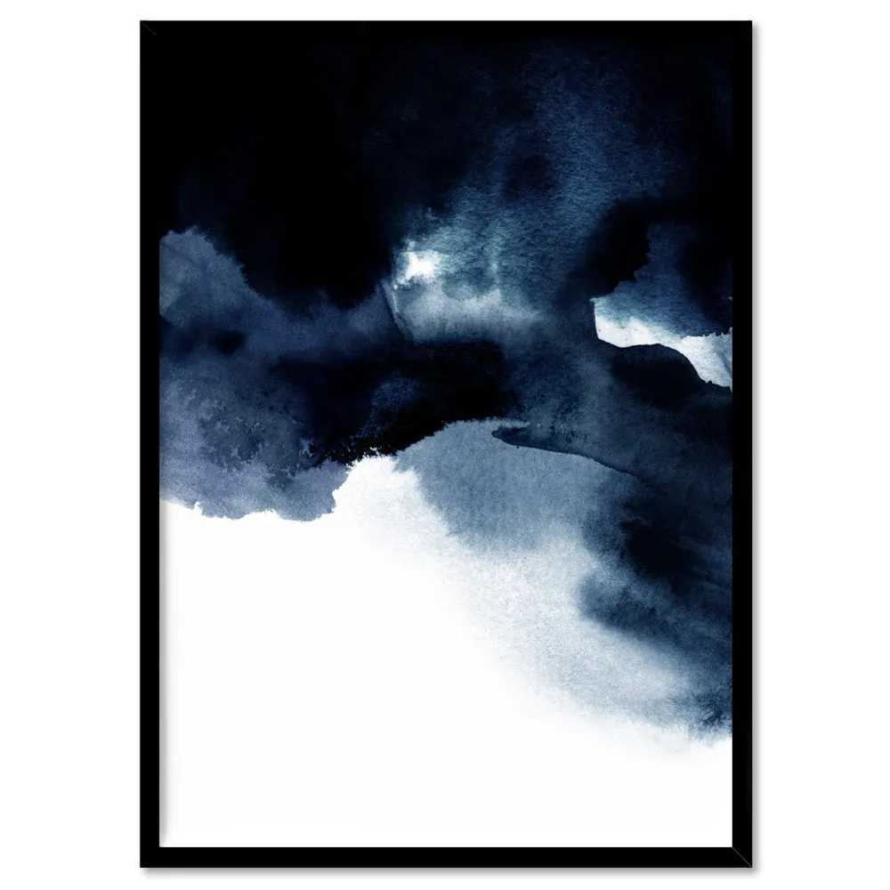 Abstract Watercolour Navy Indigo Clouds I - Art Print