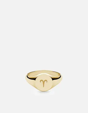 Aries Astro Signet Ring, 14k Gold