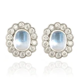 Art Deco 1920s Moonstone 9ct Gold Stud Earrings