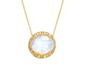 Baby Queen Oval Moonstone Necklace with Sprinkled Diamonds