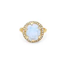 Baby Queen Oval Moonstone Ring with Full Pavé Diamond Halo