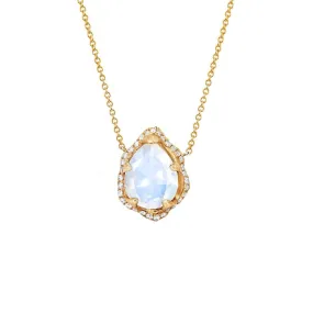 Baby Queen Water Drop Moonstone Necklace with Full Pavé Diamond Halo