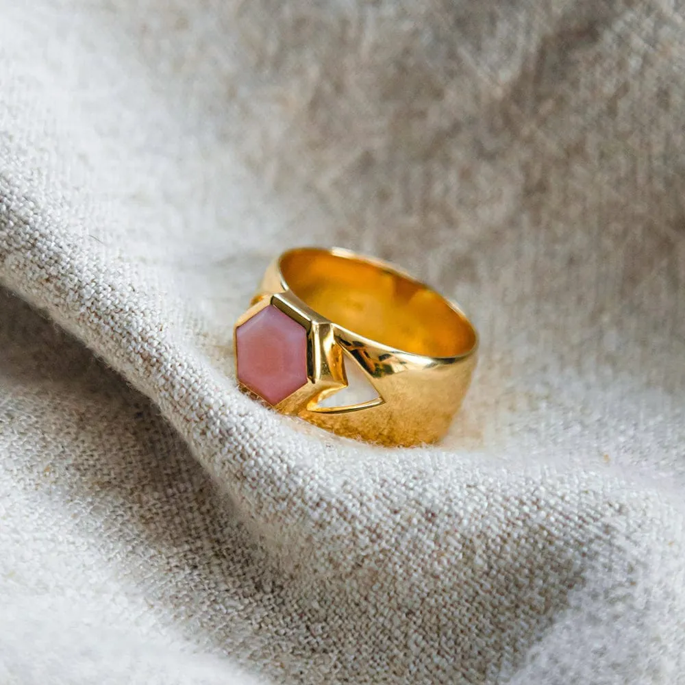 Beloved Bold Pink Opal Band Ring 18ct Gold Plate