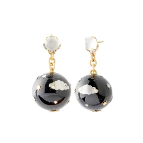 Black Celestial Marquetry Earrings - Diamond and Moonstone