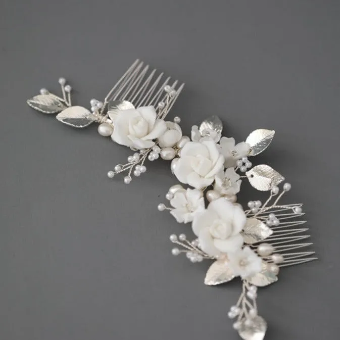 C214. Rose hair comb for bride.