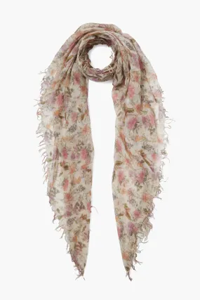 Cashmere and Silk Scarf Coconut Milk Floral