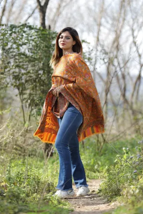 Charismatic Kashmiri Mustard Colour Designer Shawl With Beautifully Highlighted With Floral pattern A Sure to Give You Warm Look.