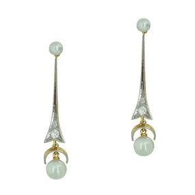 Drop Pearl & Diamond Earrings