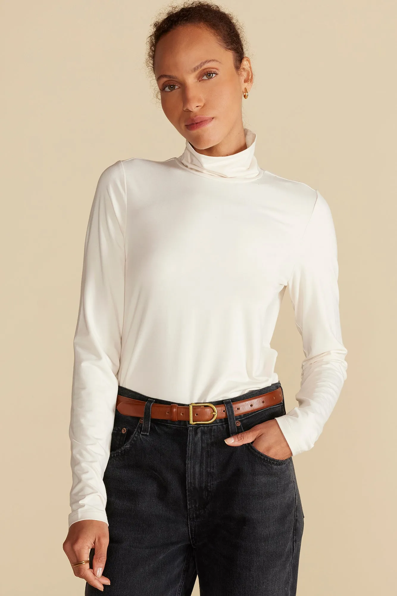 Flannery Bamboo Knit Turtleneck - Ivory