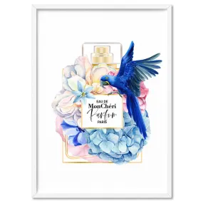 Floral Perfume Bottle | Blue Parrot - Art Print