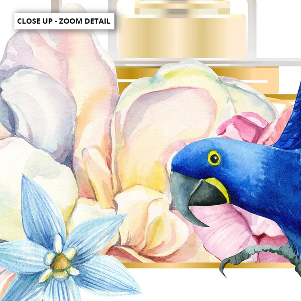 Floral Perfume Bottle | Blue Parrot - Art Print