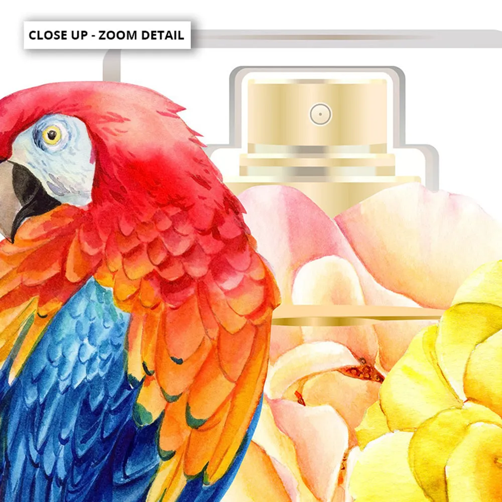 Floral Perfume Bottle | Rainbow Parrot - Art Print