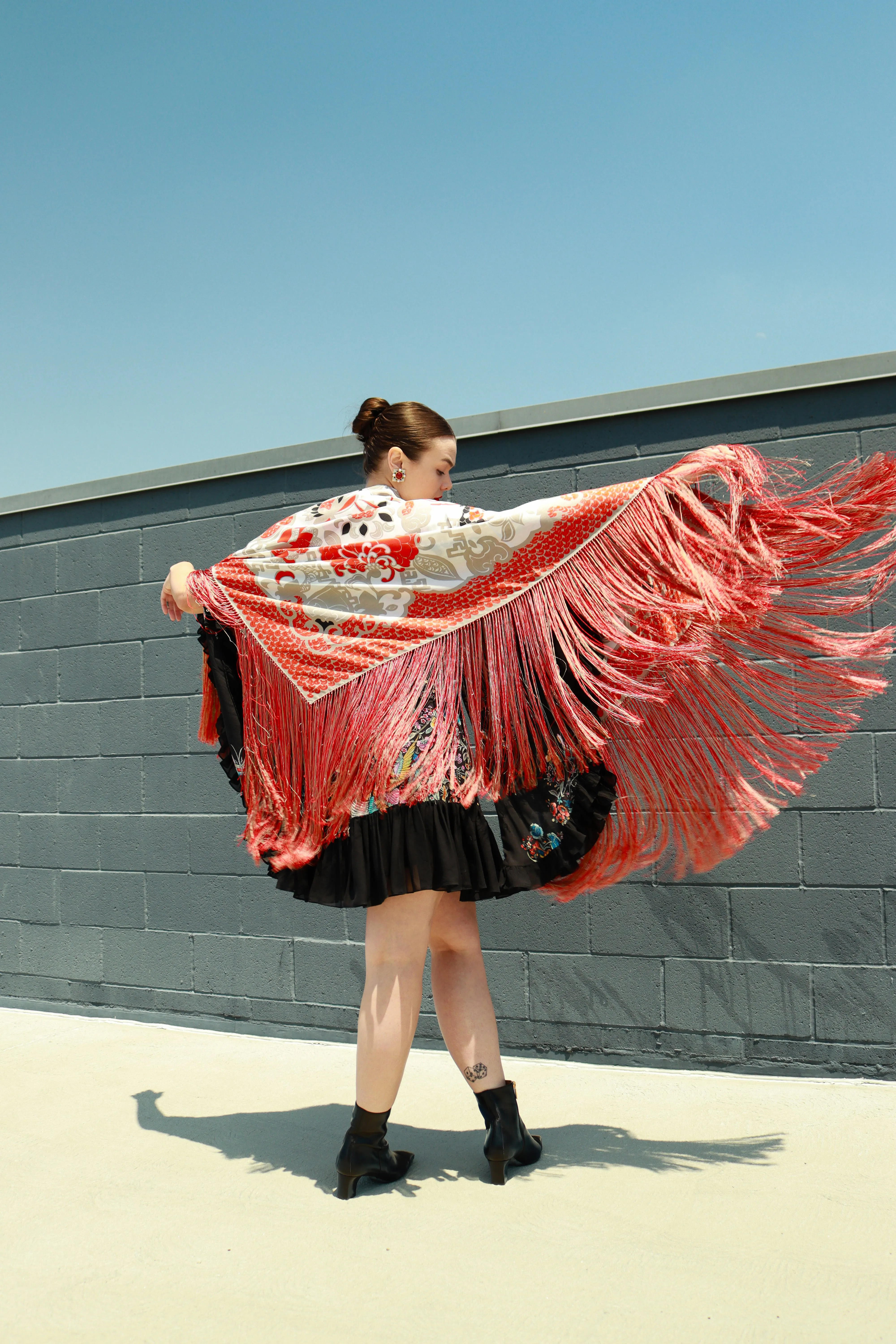 Floral Silk Fringe Shawl