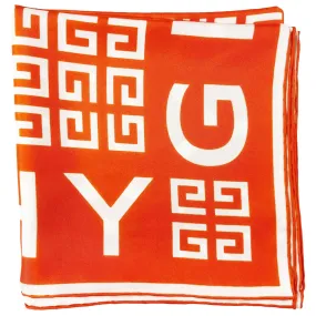 Givenchy Scarf Orange 4G Design - Square Twill Silk Foulard FINAL SALE