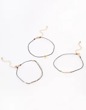 Gold Cord Puffy Heart Anklet Pack