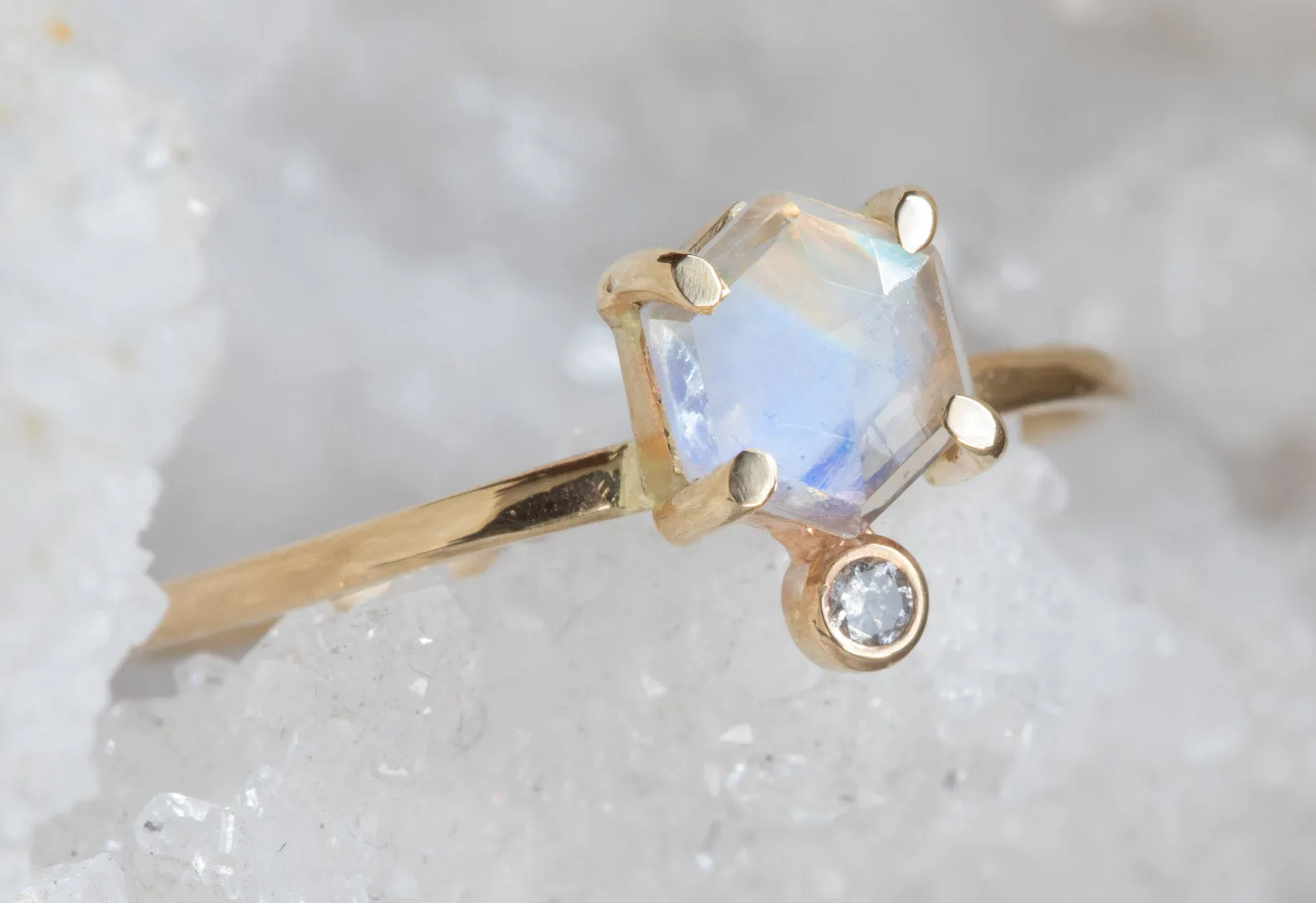 Hexagon Moonstone   Diamond Ring