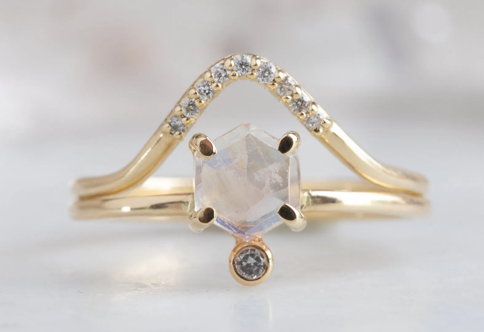 Hexagon Moonstone   Diamond Ring