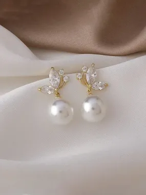 Kairangi Earrings For Women Butterfly Shaped Stud With White Pearl Drop Earrings For Women and Girls