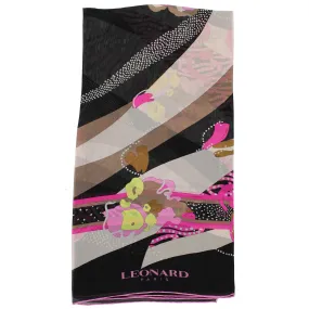 Leonard Paris Scarf Black Cream Pink Floral - Chiffon Silk Shawl