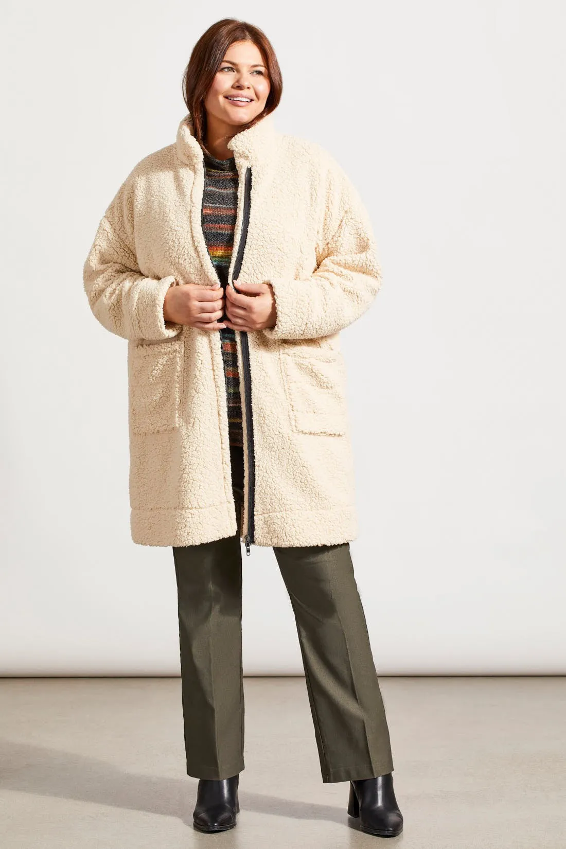 LIGHTWEIGHT SHERPA COAT WITH MOCK NECK COLLAR-Moonstone