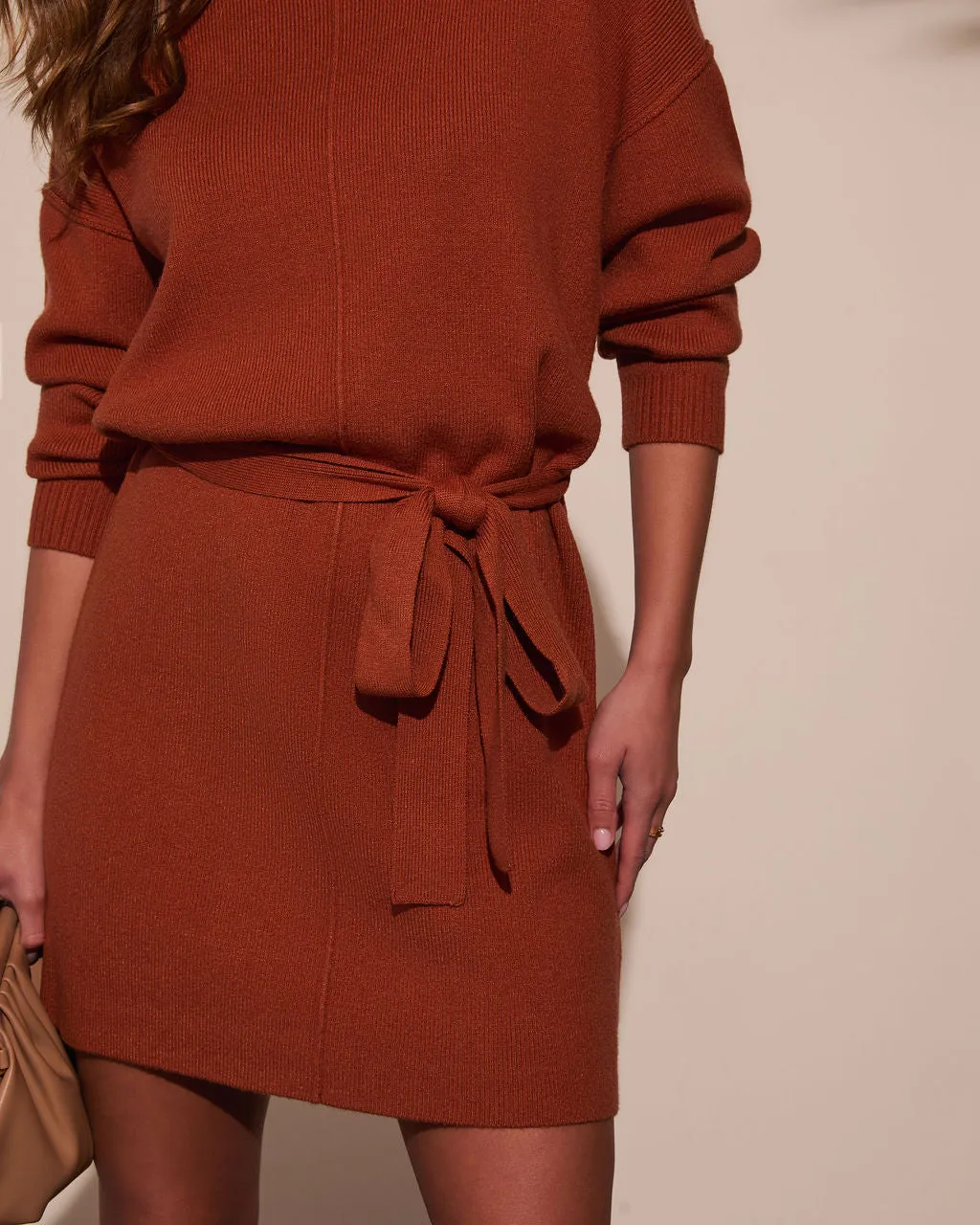 Marsella Tie Waist Mini Sweater Dress