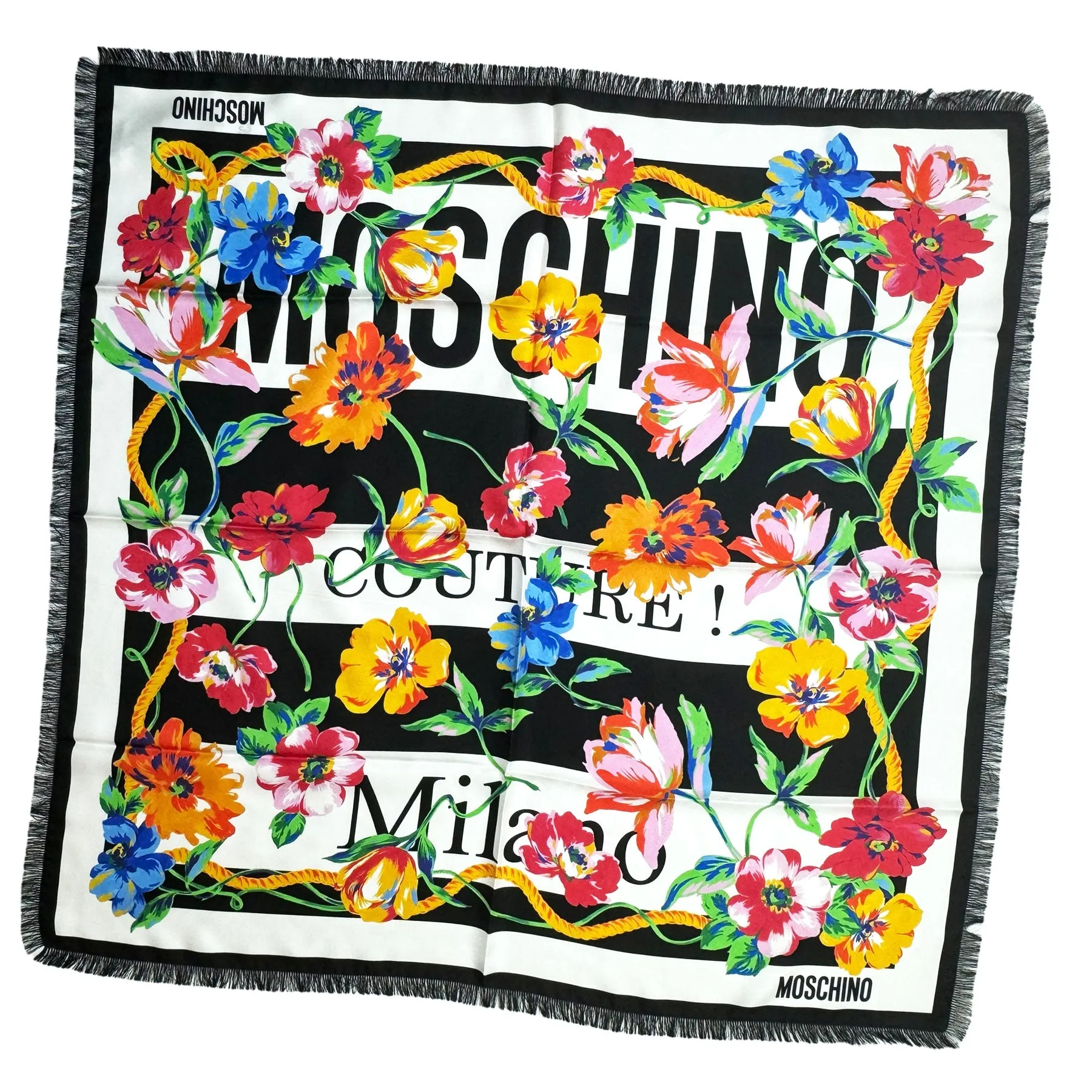 Moschino Scarf Ornamental Floral - Square Silk Foulard With Fringe - 2024 Collection