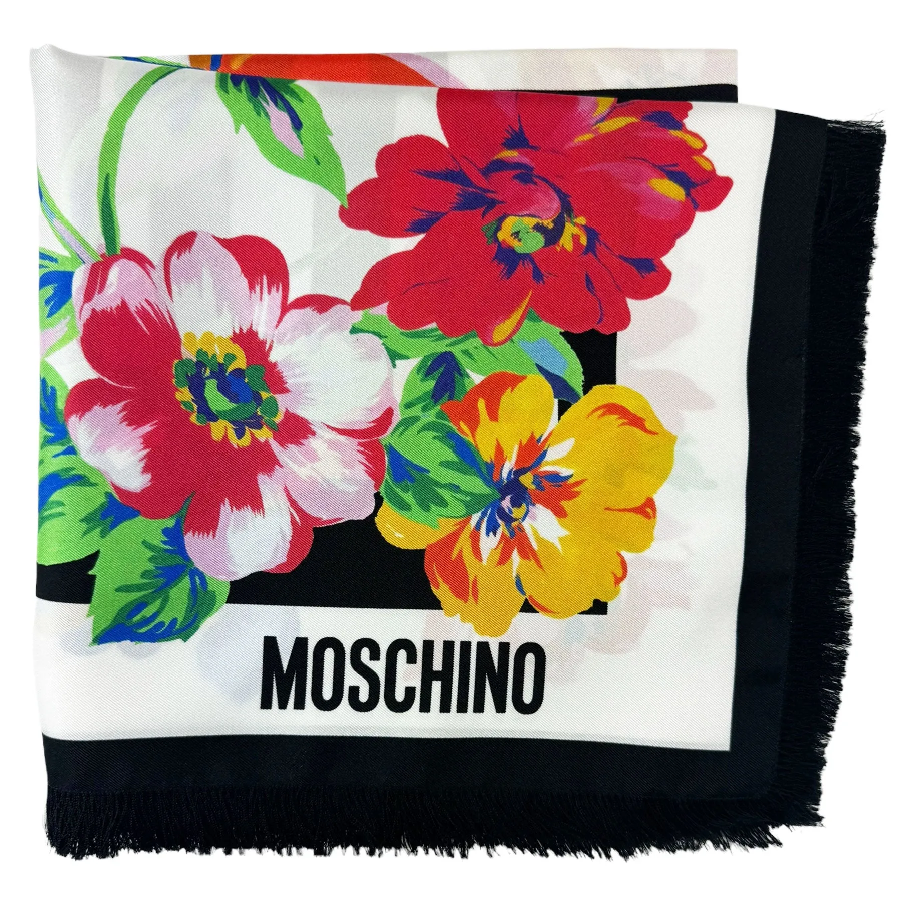 Moschino Scarf Ornamental Floral - Square Silk Foulard With Fringe - 2024 Collection