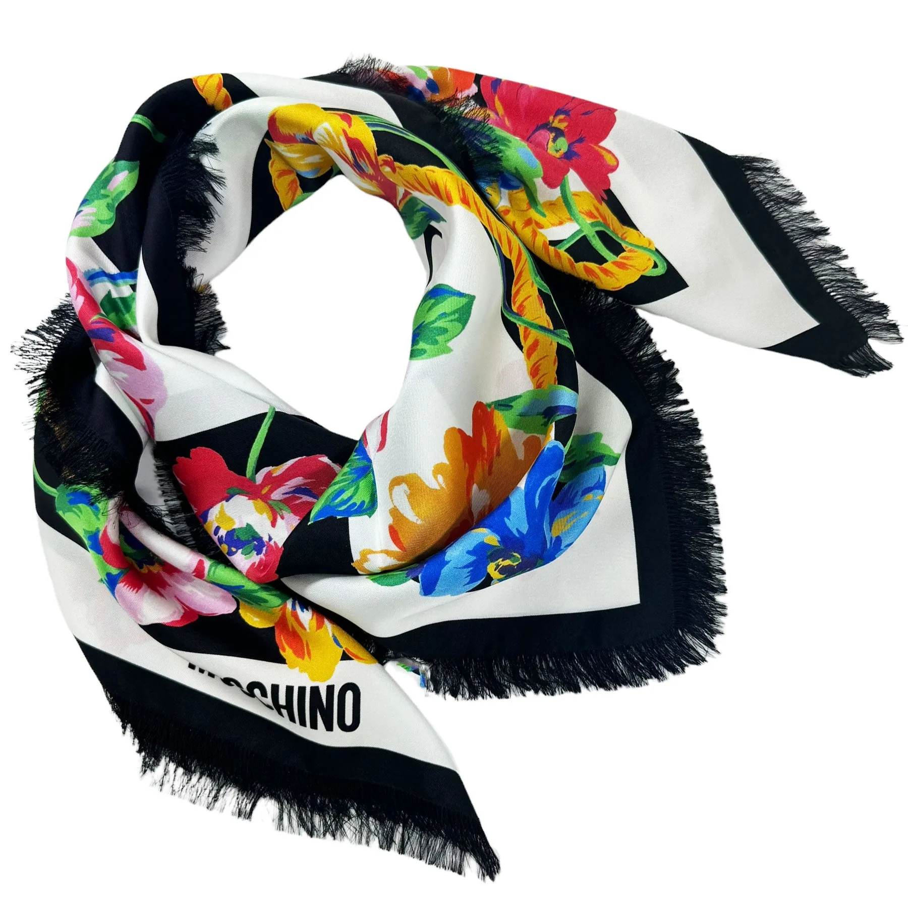 Moschino Scarf Ornamental Floral - Square Silk Foulard With Fringe - 2024 Collection