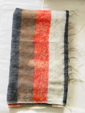 Orange Stripes Himalayan Yak wool Scarf, Handmade Lightweight throw Blanket, Soft Yoga blanket for meditation, Oversized Scarf, throw