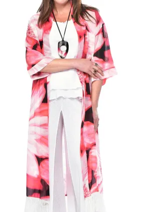 Rapz Fringed Kimono 4758 Floral Pink