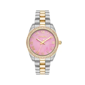 RHINESTONE-ACCENTED WATCH SILVER GOLD ROSE