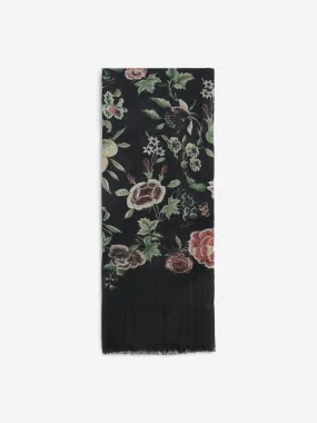 Utsa Black Floral Printed Woollen Shawl