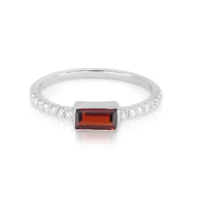 White Gold Garnet Baguette and Diamond Band